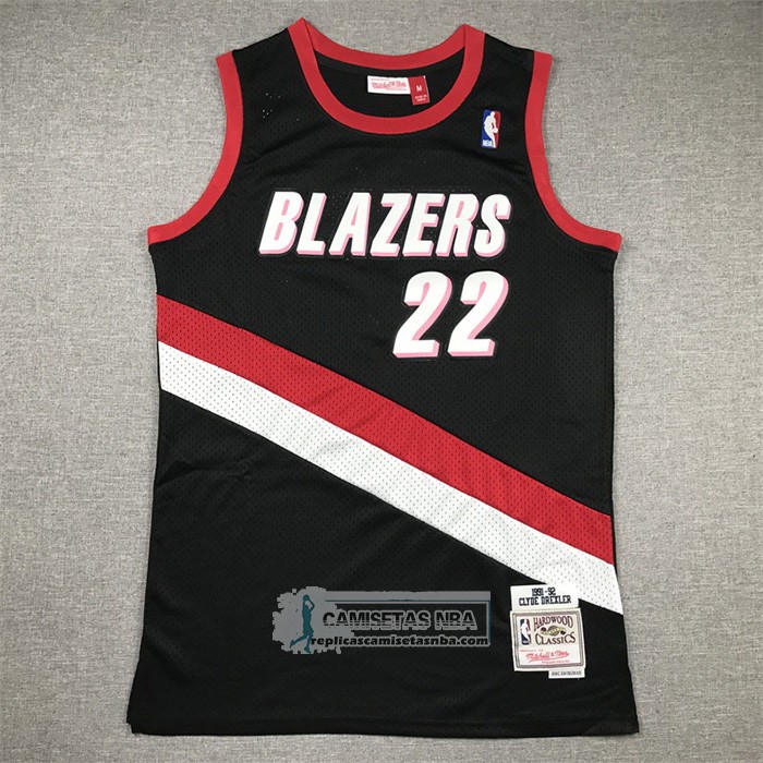 Camiseta Portland Trail Blazers Clyde Drexler NO 22 Mitchell & Ness 1991-92 Negro